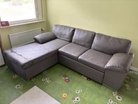 L-formad 4-sits lädersoffa – Går att sova på, förvarin