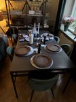 Designmatbord med 6 sköna gröna stolar