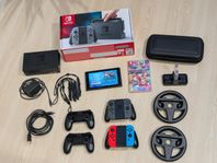 Nintendo Switch med Mario Kart 8 deluxe, dubbla joy-cons m.m