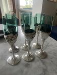 6 champagneglas David Barak Rotem i grönt glas och silver 