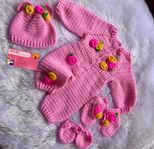 0-3 Months Handmade Baby Girl Romper – Pink Crochet Suit S