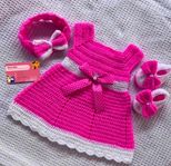 Baby Girl Crochet Dress Set | Pink Frock, Shoes & Headband