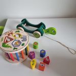 Wooden Turtle Pull Toy with Shape Sorter and Blocks