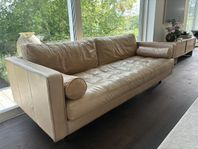 Skinnsoffa konjak mid-century