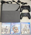 PlayStation 4 med 2 kontroller och 3 spel