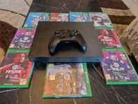 xbox one med  9 spel och 1 kontroll 