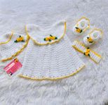 Baby Girl Handmade Crochet Outfit–Frock, Hat, Shoes