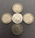5 silvermynt 4st 40% silverhalt 1st 80 % silverhalt 