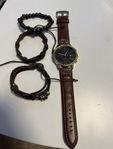 Quartz-klocka med rund urtavla + 3 armband
