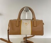 Prada Saffiano Fori Perforated Striped Boston