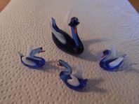 RETRO 4 st glasfigurer svanar glasdjur tittskåp 1950-talet