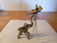RETRO glasfigurer elefant fåglar glasdjur tittskåp 1950-ta