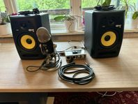Studiohögtalare, mikrofon & ljudkort, inkl. kablar
