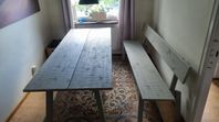 IKEA långbord + bänk, grå – plats för 6, industriell s