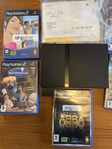 PS2 med kontroller och diverse spel 