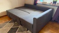 bäddsoffa + förvaring + extra ryggkuddar 5 st mörkgrå