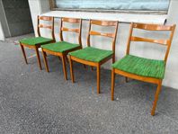 Retro stolar/matstolar 4 st med klädd sits i grönt 1960-ta