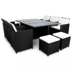 Utemöbler 6 stolar 4 pallar bord 180x120  ( Svarta dynor)