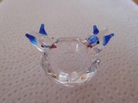 RETRO glasfigur fågelbad två fåglar glasdjur tittskåp