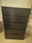 IKEA MALM 5 lådor Svart/brun