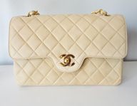 Chanel Classic Double Flap small beige/guld väska vintage