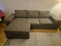 Soffa med divan - mörkgrå