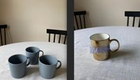 Mugs, 3 Ikea Dinera, one gold mug