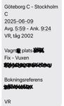Göteborg → Stocholm, 9 juni