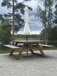 Picnic bord m parasoll och fot