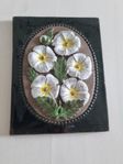 JIE, Sweden, Gantofta. Tavla I Keramik #840 Med Vita Blommor