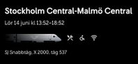 SJ biljett lör 14 jun 13:52–18:52 Stockholm Central-Malm
