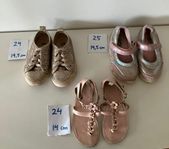 3 par ljusrosa/rosé glittriga skor/sandaler i storlek 24-25