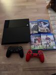 PS4 med spel och hörlurar