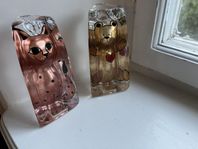 Glasskulpturer Nalle+ Katt Sea glasbruk Kosta Renate Stock