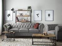 Elegant Ljusgrå 4-Sits Chesterfield Soffgrupp