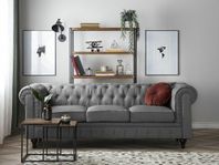 Elegant Ljusgrå 3-Sits Chesterfield Soffa Stor