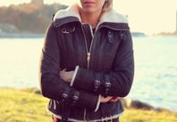 JOFAMA by KENZA svart skinn jacka Bomber Biker krage fodrad