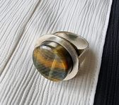 Ring i äkta silver, tigeröga, 1960-tal eller tidigare