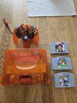 N64 Funtastic fire orange med spel och originalkontroll