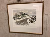 Inramad litografi av Gunnar Brusewitz