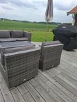 Loungeset soffa, bord, fåtöljer