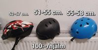 Cyckelhjälmar, nackkuddar, stödpinne och cyckelflagga