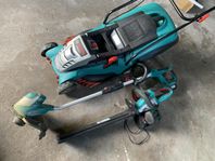 Bosch 36v 2 batterier gräsklippare, häcksax och trimmer