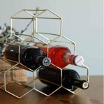 Fint vinställ vinhylla i metall, hexagon guld, för 6 flask