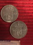 2 st 5 kronor 1955 40% silver obs! omvänd randskrift