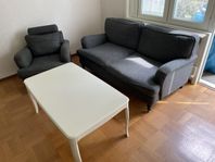 Soffa fåtölj och bord
