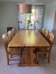 Handgjort äkta furubord med 6 stolar 180 cm x 100 cm