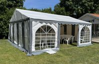 Partytält PVC 6x6 m av hög kvalitet, 32 stolar och 5 bord