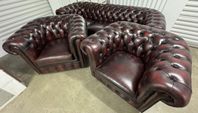Chesterfield 3+1+1 mörk oxblod svart melerade