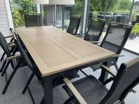 Utemöbler utdragsbart bord + 8 positionsstolar brunt/svart